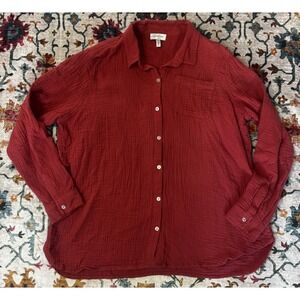 Jessica Simpson Cotton Gauze Relaxed Fit Button Front Collared Shirt,  XL